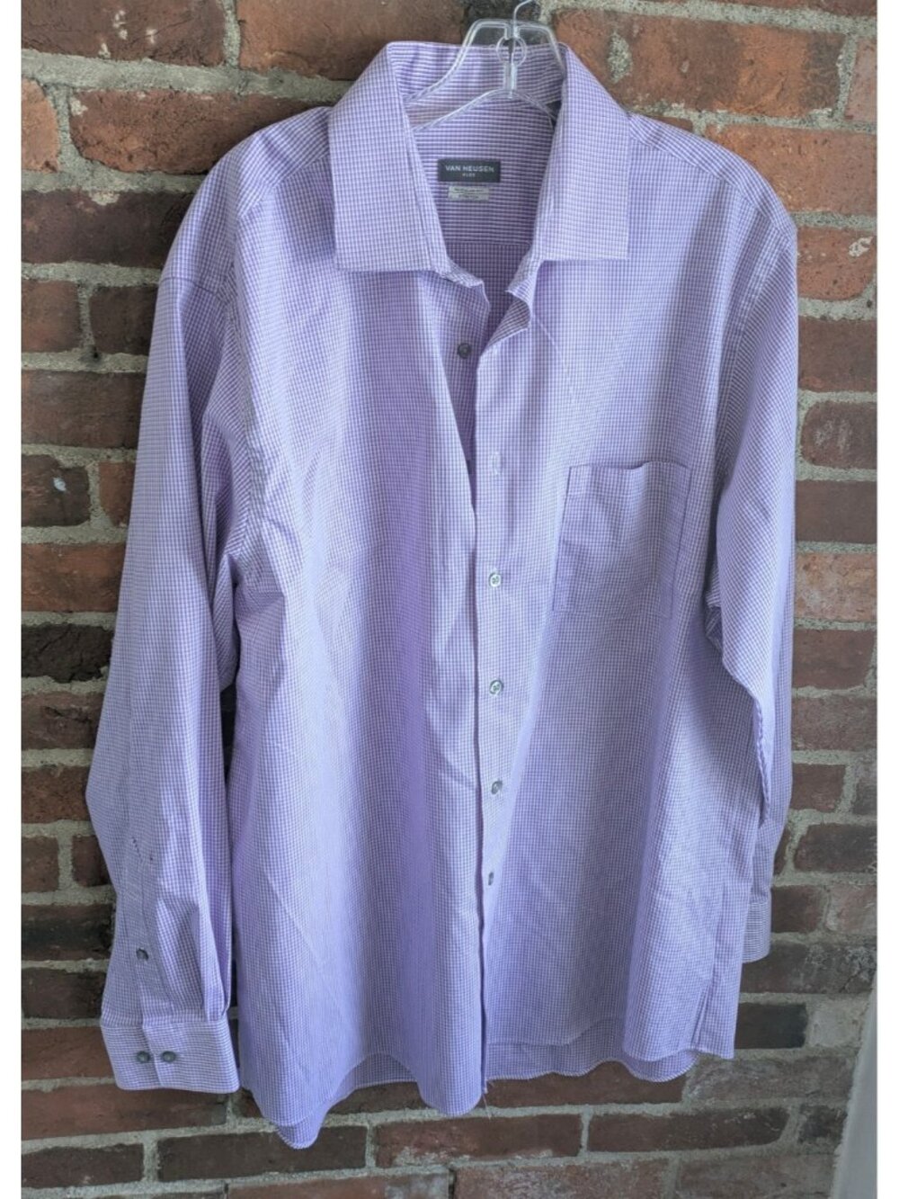 Van Heusen Purple White Checked Men's Dress Shirt Size 17 34/35 XL